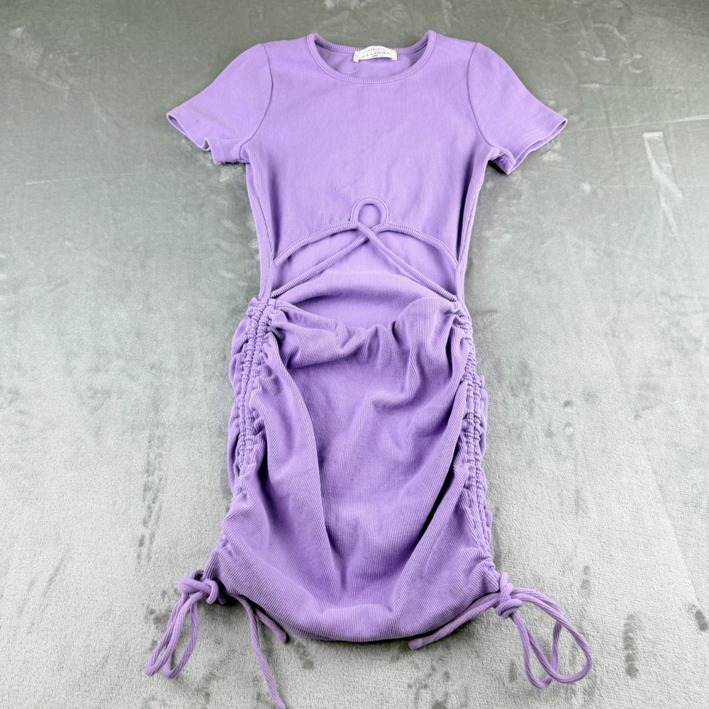 American Threads Women's Small Ribbed Cut Out Mini Dress‎ Purple Lavender 8496HD